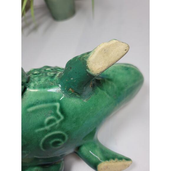 Vintage McCoy Frog Leaf Planter Green MCM Large 50s Repaired - Picture 7 of 7